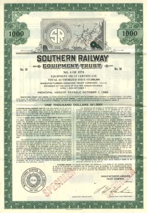 Southern Railway Equipment Trust $1000 Specimen Bond 